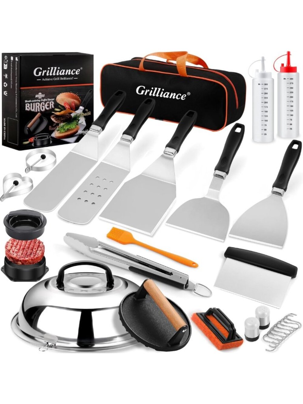 27pcs Griddle Accessory Set, Hibachi Grill Tools, Spatula, Burger Press